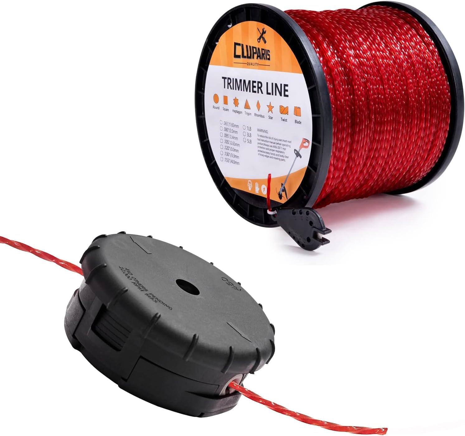 Cluparis Speed Feed 450 Trimmer Head SRM 266, String Trimmer Line .095 Inch 3lb Premium Spiral in Spool Red Heavy-Duty