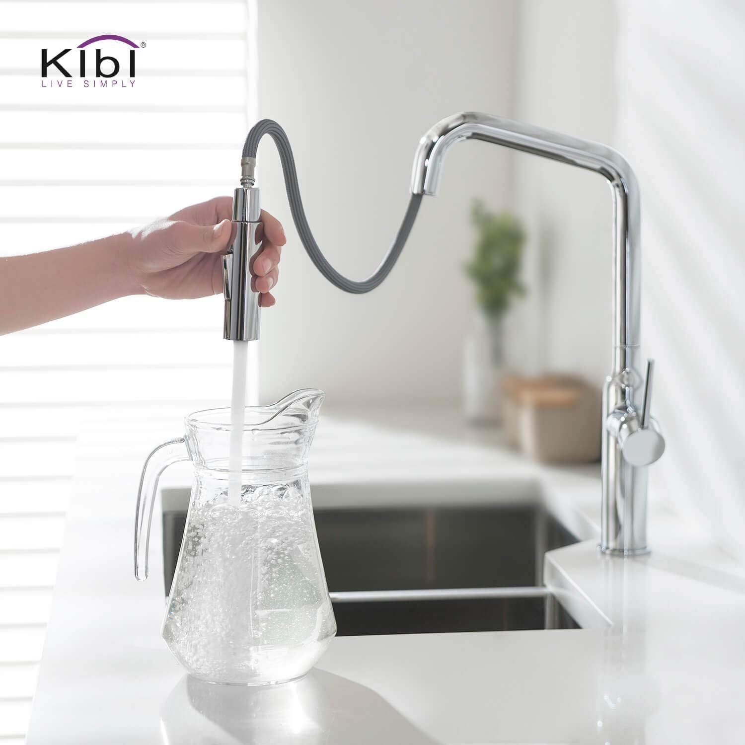 KIBI Macon Single Handle Pull Down Faucet for Kitchen Sink with Soap Dispenser | Solid Brass High Arc Faucet Spout | 360 Degree Swivel Kitchen Faucet with Pull Down Sprayer | Chrome Finish (KKF2007)