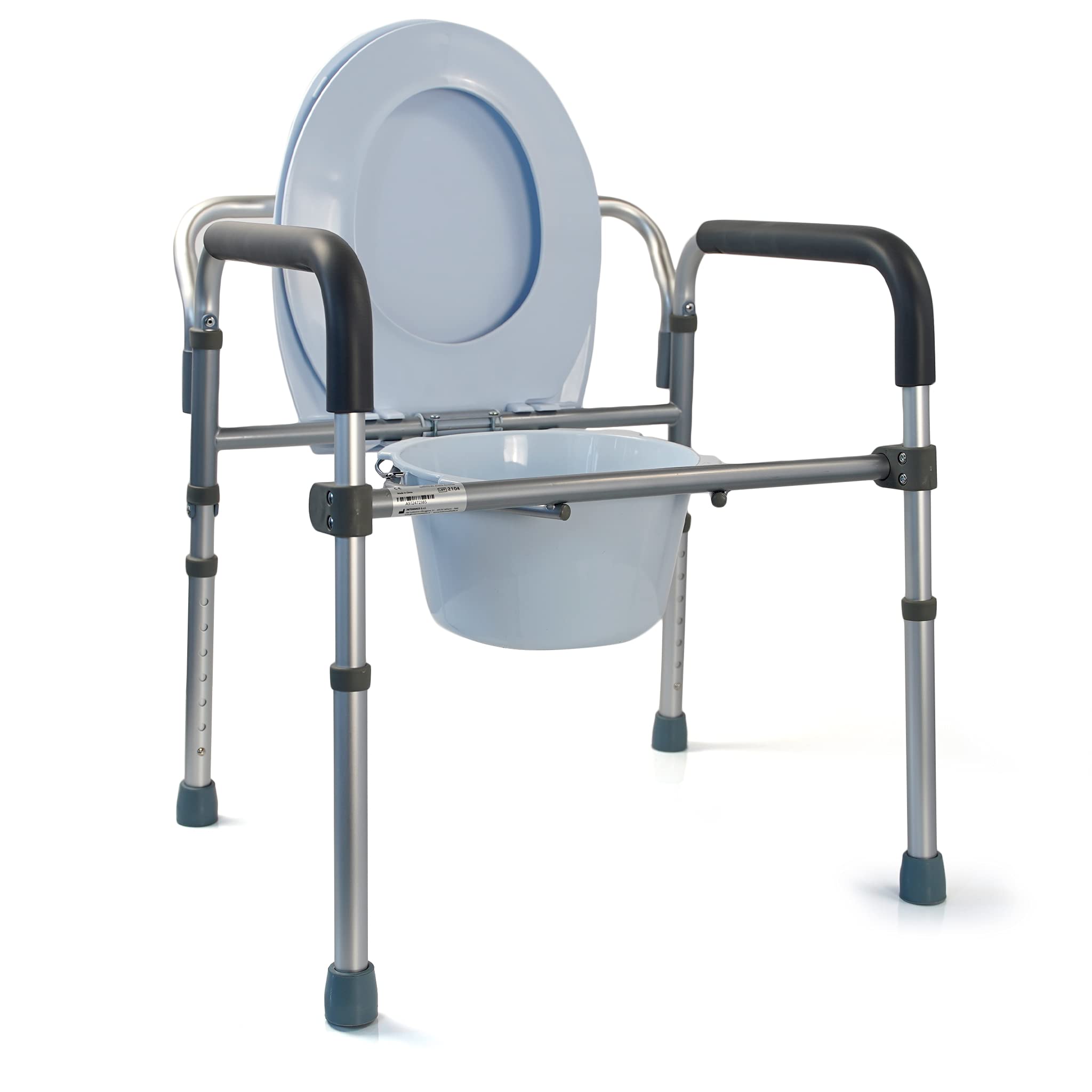 Comoda WC per Anziani Pieghevole Leggera 4 in 1 Sedia da Comodo Regolabile Sgabello Doccia e Bagno Rialzo WC Water per Disabilità