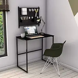 Escrivaninha Mesa computador Industrial Escritório Mesa Aço Mdf 80cm Home Office 100% MDF Pliar (PRETO/PRETO)