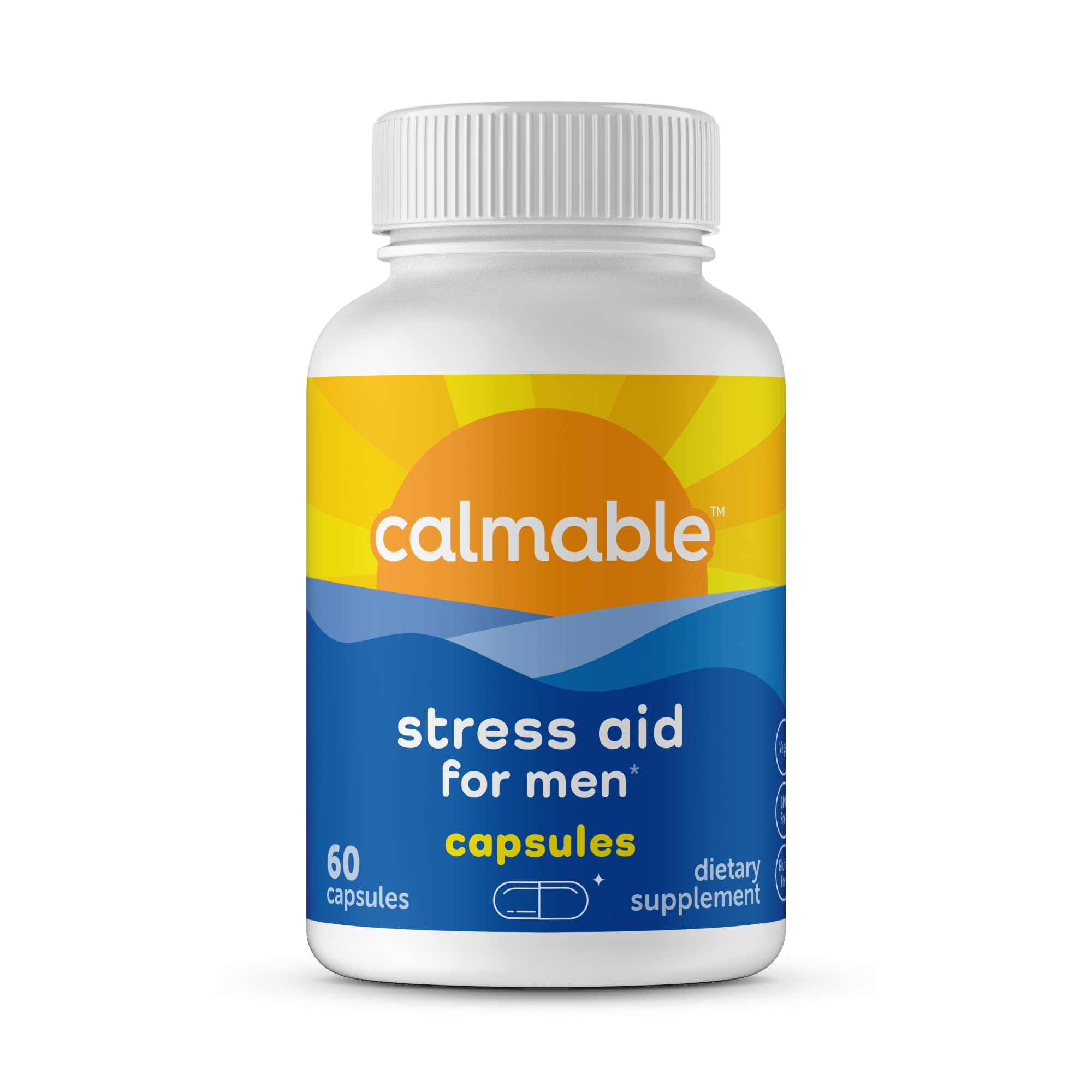 Stress Relief Aid for Men - Feel Happy, Calm, Focused and Relaxed and The Most Vibrant You - Vegan - with Maca and Ashwagandha - Stress Support Vitamin Dietary Supplement - 60 Capsules