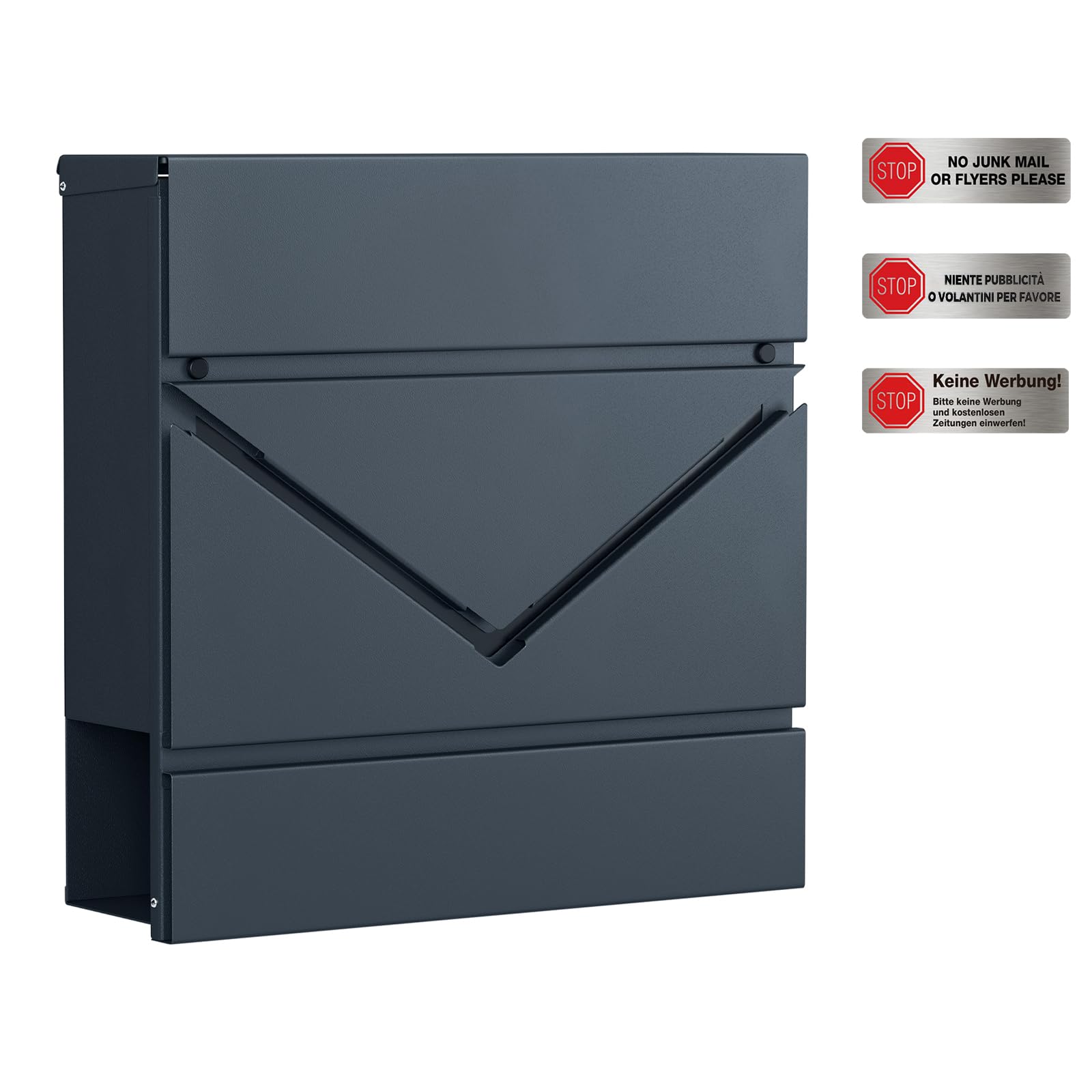 Songmics Anthracite Grey Letter Box, Wall-Mounted Post Box, Mailbox With V-Shaped Viewing Window, Lock And Lid, Newspaper Holder, Easy To Install, Gmb054g01