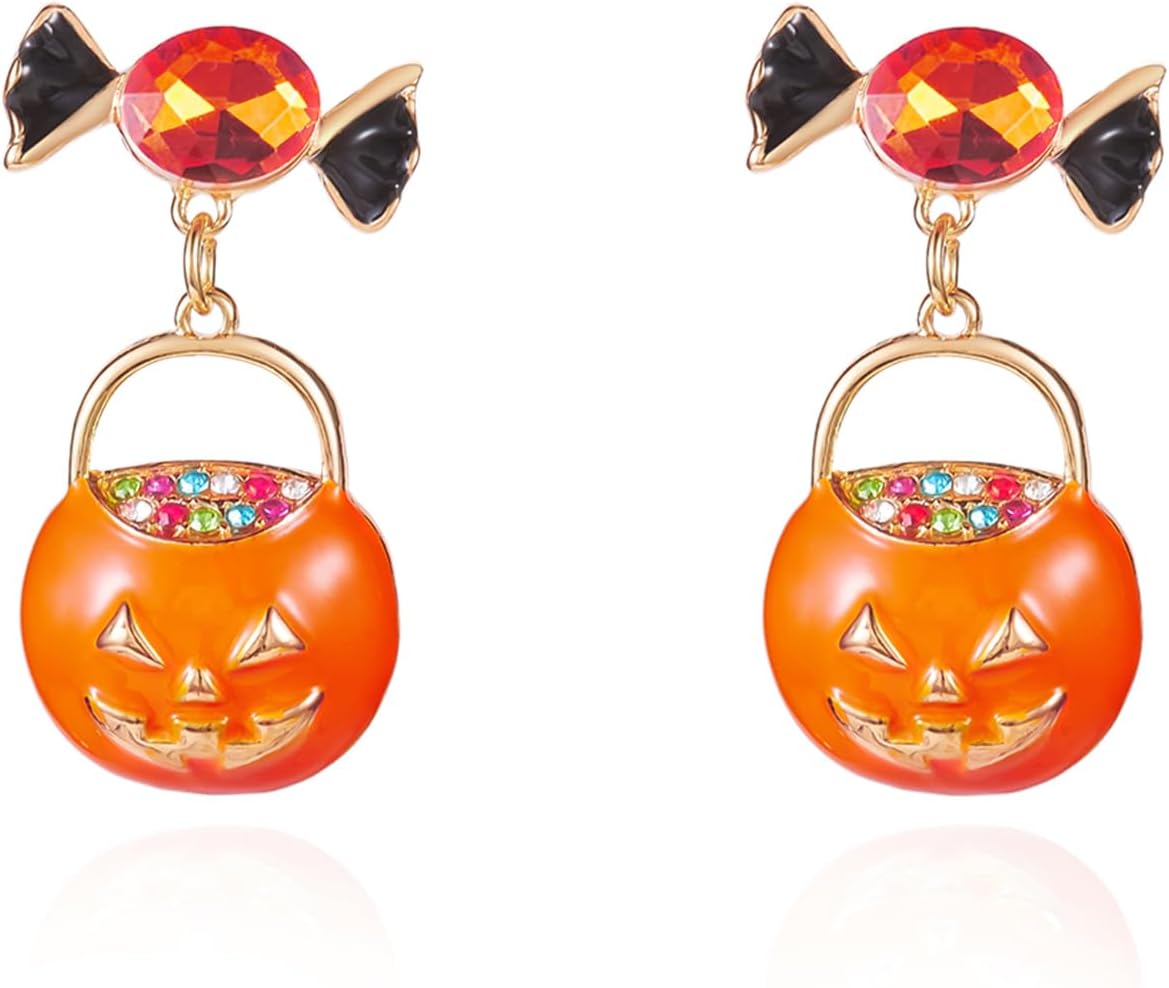 Gmai Halloween Pumpkin Pendant Earrings Orange Gold Low Allergy Alloy Candy Charm Ghost Autumn Women Halloween Cute Jewelry - Image 7