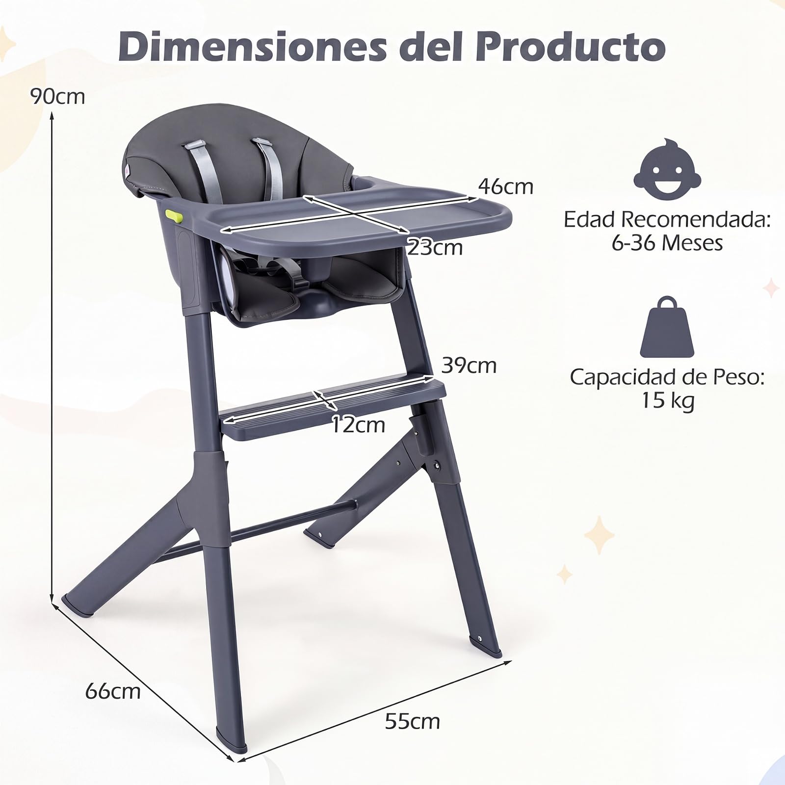 COSTWAY 3 en 1 Trona Bebé Lavable, Silla Bebe Comer | con Bandeja Extraíble y Ajustable en 2 Posiciones, Reposapiés, Cinturón de Seguridad y Cojín de Asiento, Silla Alta para Niño