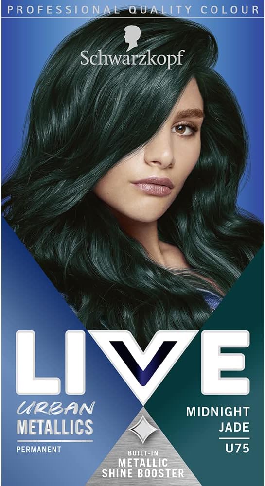 Schwarzkopf LIVE Urban Metallics Vibrant, Long Lasting, Permanent Green Hair Dye, Infused with Coconut Oil for Shiny Hair - Midnight Jade U75