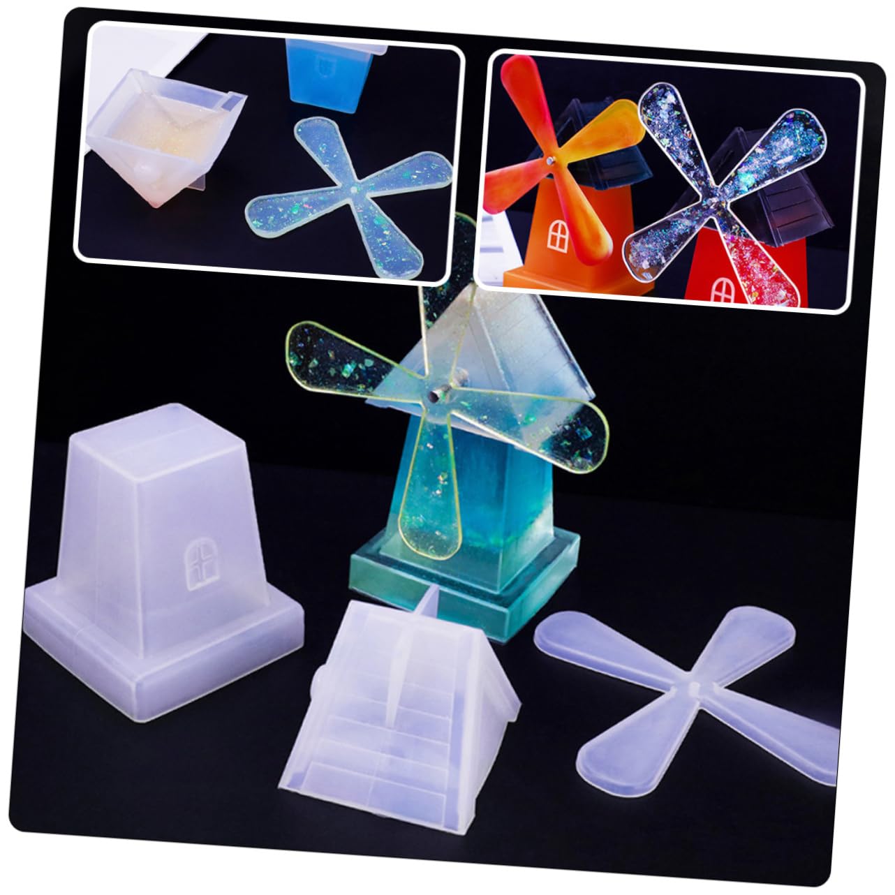 Lurrose 4ensembles Moule Silicone pour Windmill Moulage Rotatif avec Accessoires pour Décorations Artisanales Facile à Démouler Et Réutilisable