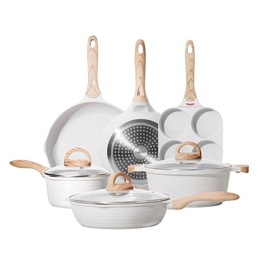 JEETEE Non Stick Pots and Pan Set, White Induction Cookware Sets, Kitchen Pots and Pans Set, 12 Pieces Cooking Pan Set w/Frying Pan, Saucepan, Saute/Egg Pan (PFOA Free)