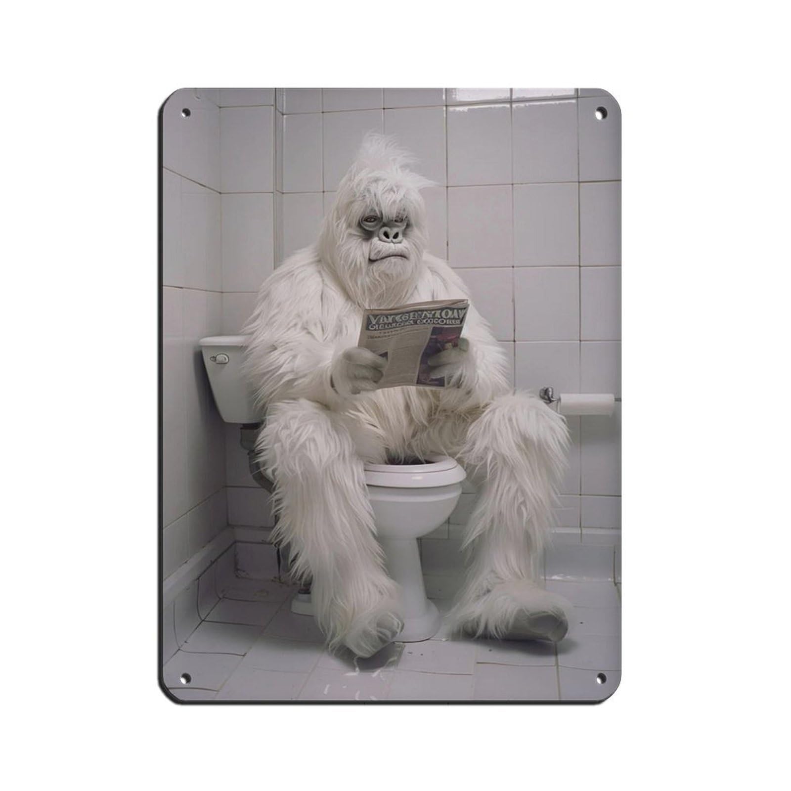 Yeti Sitting on The Toilet Reading A Newspaper (6) Tin Sign Vintage Metal Pub Club Cafe Bar Home Wall Art Decoration Poster Retro 12x16inch(30x40cm)