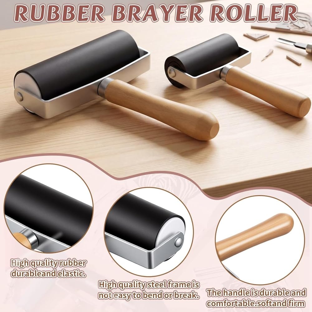 Kit de Linograbado para Impresión 2'' X 2'', 6 Piezas de 4'' X 6'', 2 Bloques de 6'' X 8'', 2 Cuchillos y 2 Rodillos de Bloques de Linóleo para Bricolaje.