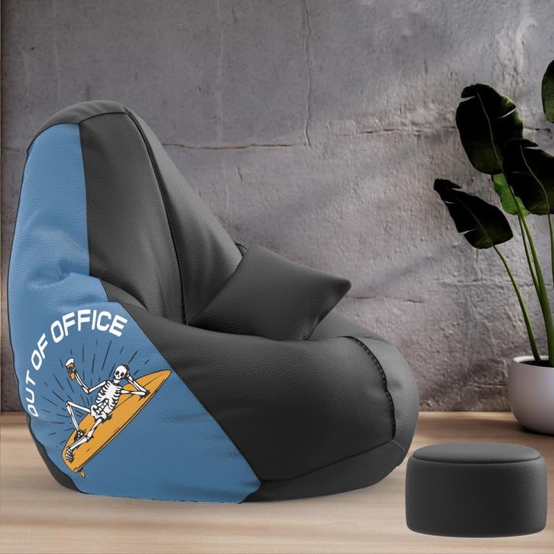 Biggie Bean Bag Chair Cover 4XL Evergreen Classics Bean Bag-Loud Prints-Soft Landings-Styled with Free Cushion & Footrest (Matching Color : Printed Out of Office-Black)-image-30
