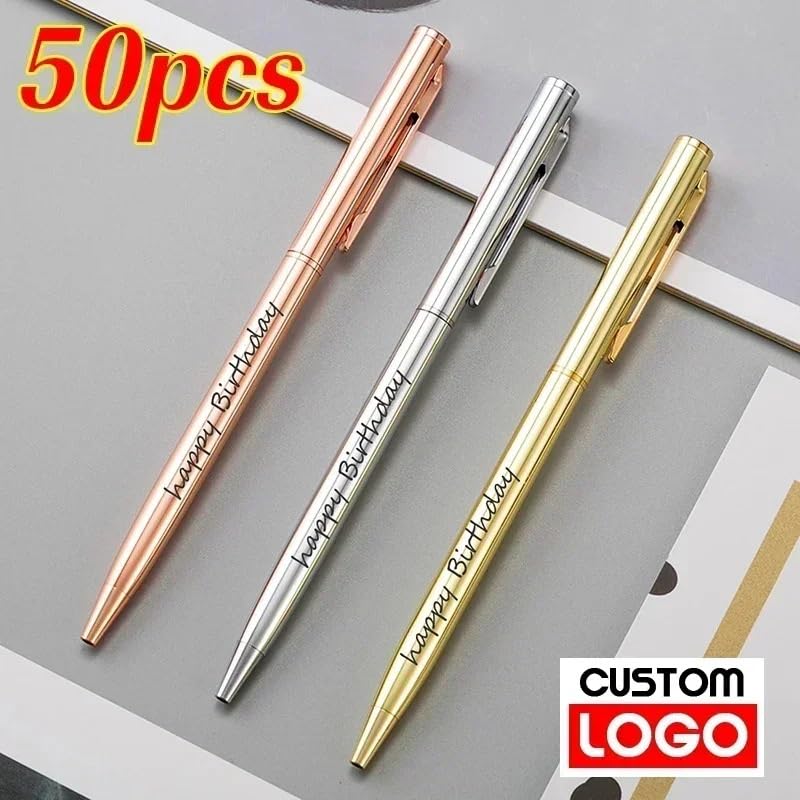 50 Pcs Metal Ballpoint Pen Rose Gold Pen Custom Logo Stationery Business Gift Lettering Engraved Name School office — view 2