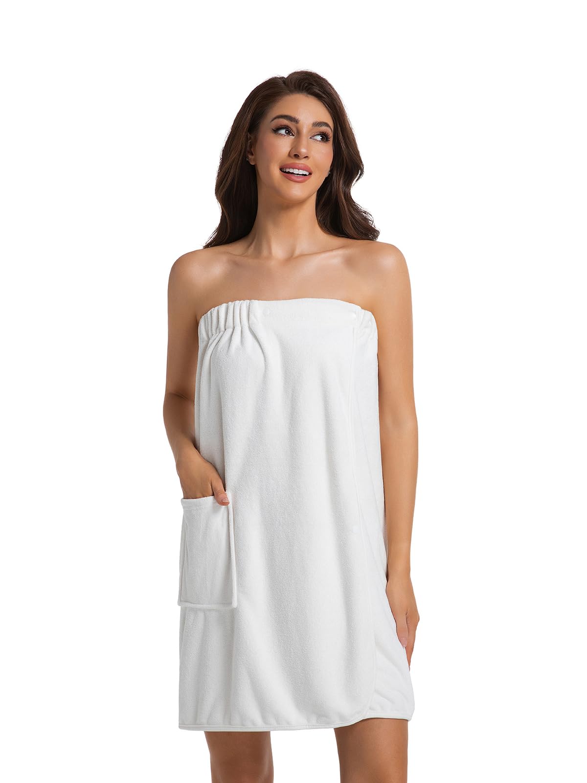 MiYODOS Womens Towel Wrap Bath Robe Lightweight Spa Body Wrap Shower Adjustable Snap Closure Bathrobe