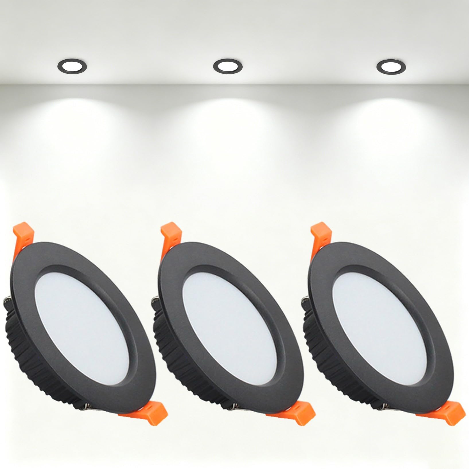 VOGHMOLD 5W Ultra Slim LED Downlight Recessed Ceiling Light 2.5 inch, 6000K Spot Lights Black Aluminum Trim, Cut Φ70-75mm, AC110-240V Panel Lighting for Office Hallway Closet, 3 Pack