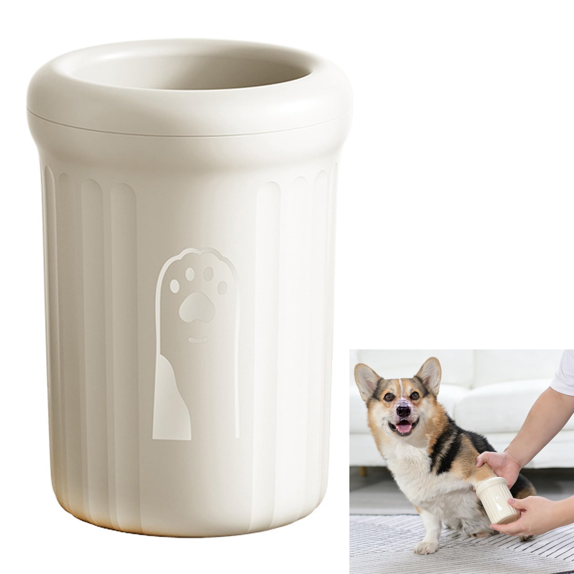 Paw Cleaner Cup Dogs – 1 Unit, Cream Colour, Removable Portable Paw Brush, Silicone Bristles, Suitable for Cleaning Paws of Medium Pets of Different Breeds