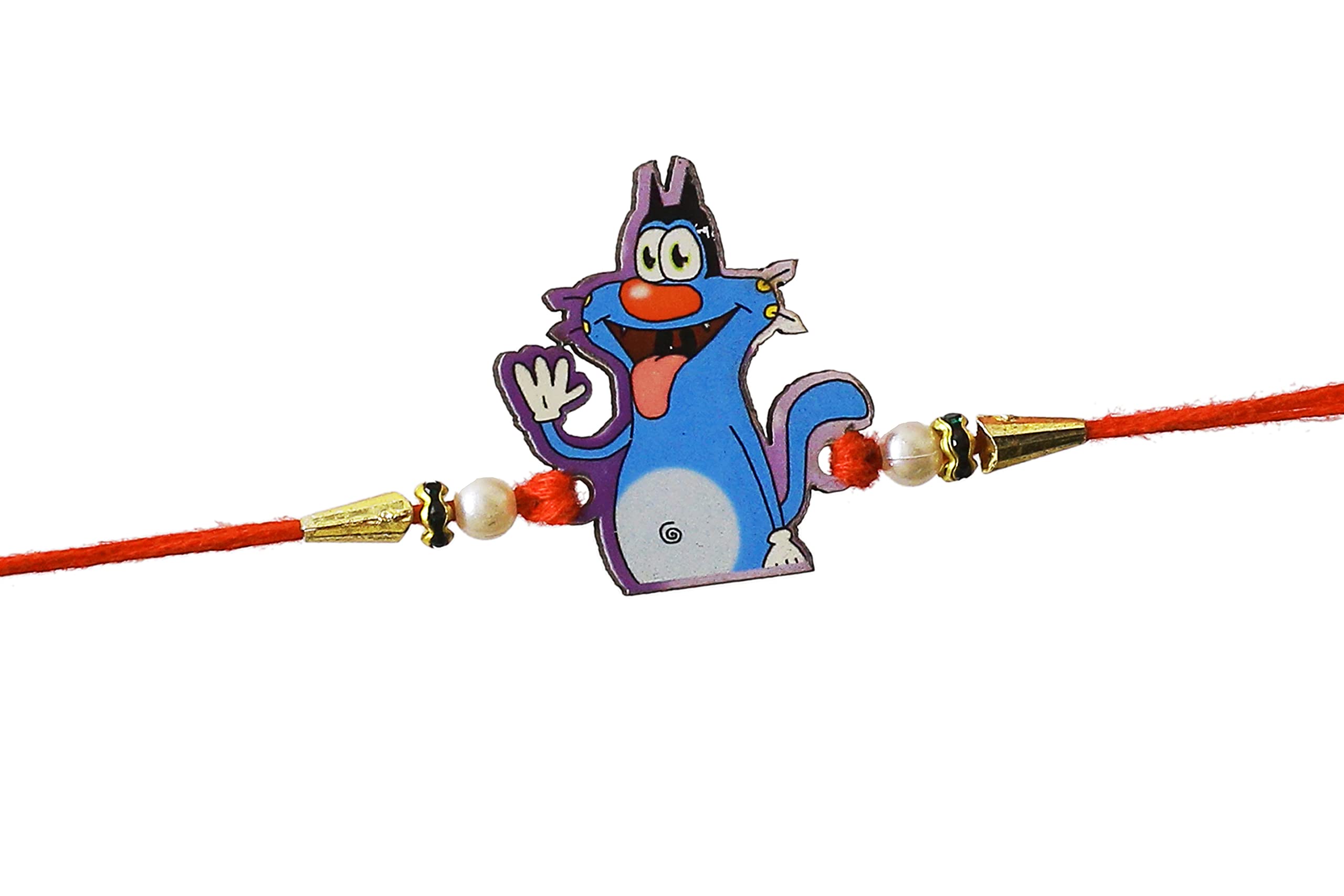 Rakhi Mart™-Funny Wooden Oggy Cartoon with White pearls (set of 1)