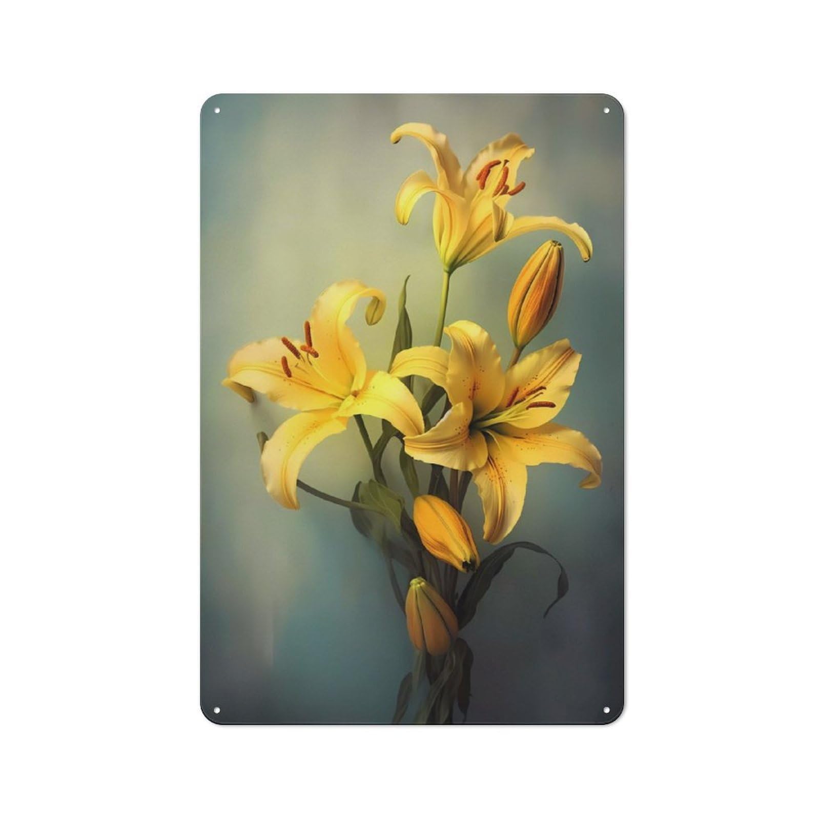 Junmoney Golden Lily Flower Vintage Metal Sign 30X20cm For Guest Room Or Hallway, Suited To Guest Room Decorators