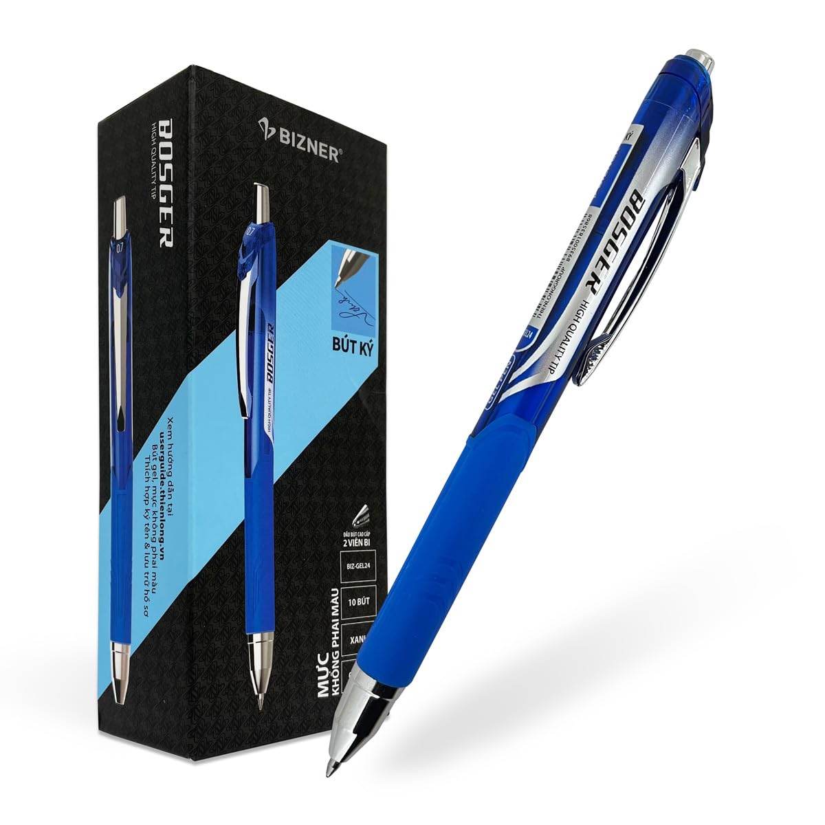 FLEXOFFICE High Grade Gel Pens, Blue Ink, 0.7mm Fine Point, 10 Count Pack, Quick Smooth Writing, Gel Ink Pens, for School, Office Supplies (BIZ-GEL24-