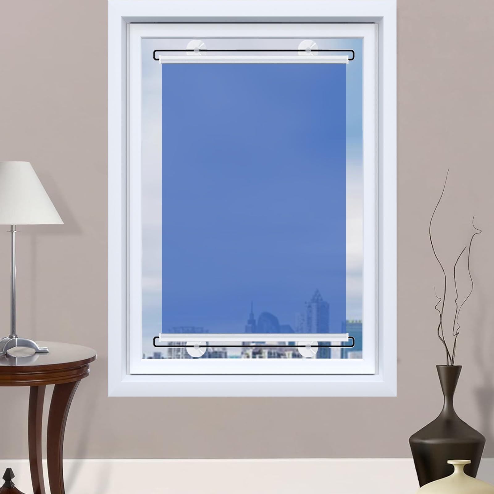 DECAKE One Way Mirror Roller Shade Suction Cups Blind Anti-UV Sun Blocking Curtain for Home, Office, Bathroom, and Living Spaces Various (Blue,49X79IN)