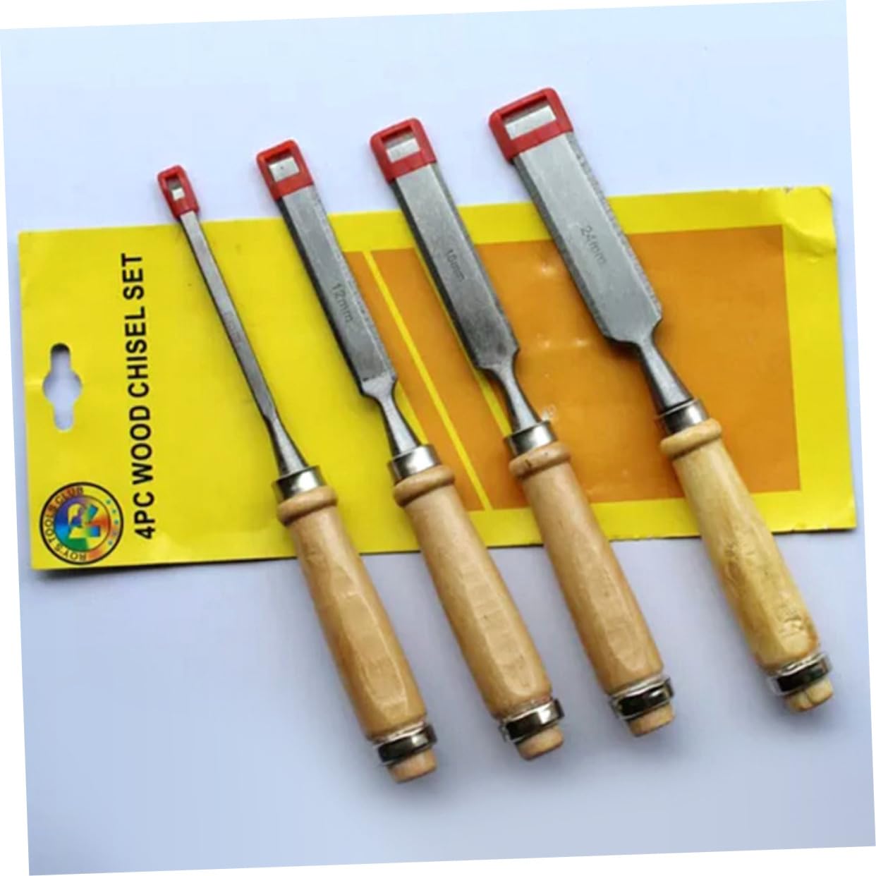 OKUMEYR 4pcs Carving Chisel Set Wood Handles 6/12/18/24mm Essential Wood Carving Tools for Beginners Professionals