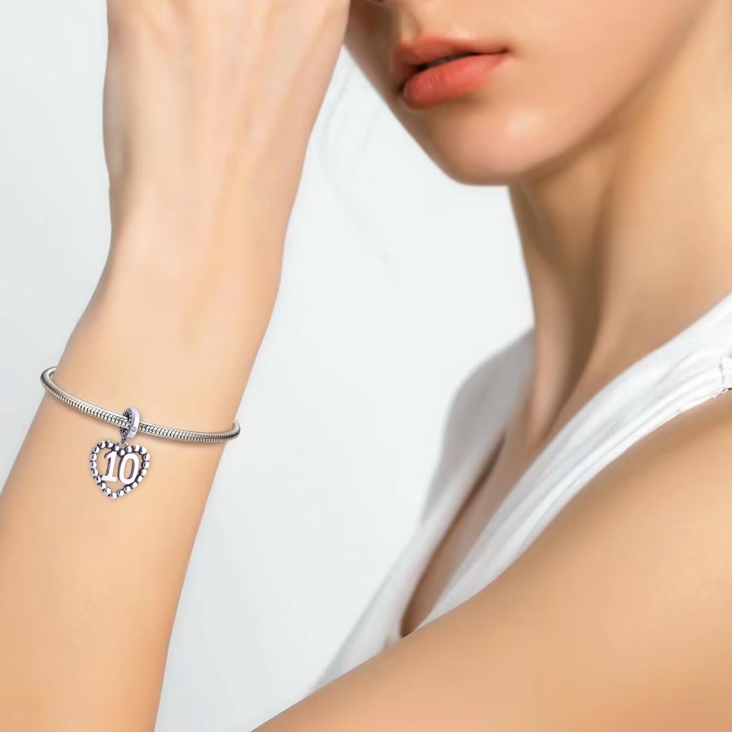 Lucky Number 1.2.3.4 to 70 Charms 925 Sterling Silver Heart Bead with Clear CZ Stone Fits Pandora Charms Bracelet Necklace Meaningful Valentine Anniversary Jewelry Gift for Women - Image 5