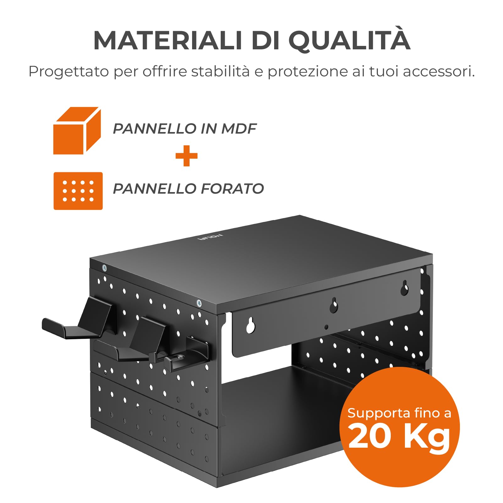 Noua Brawl Mobiletto a Muro Modulare con Pannelli Forati, Organizzatore da Parete per Accessori Gaming, Ufficio, Esposizione (405 x 304 x 262 mm)
