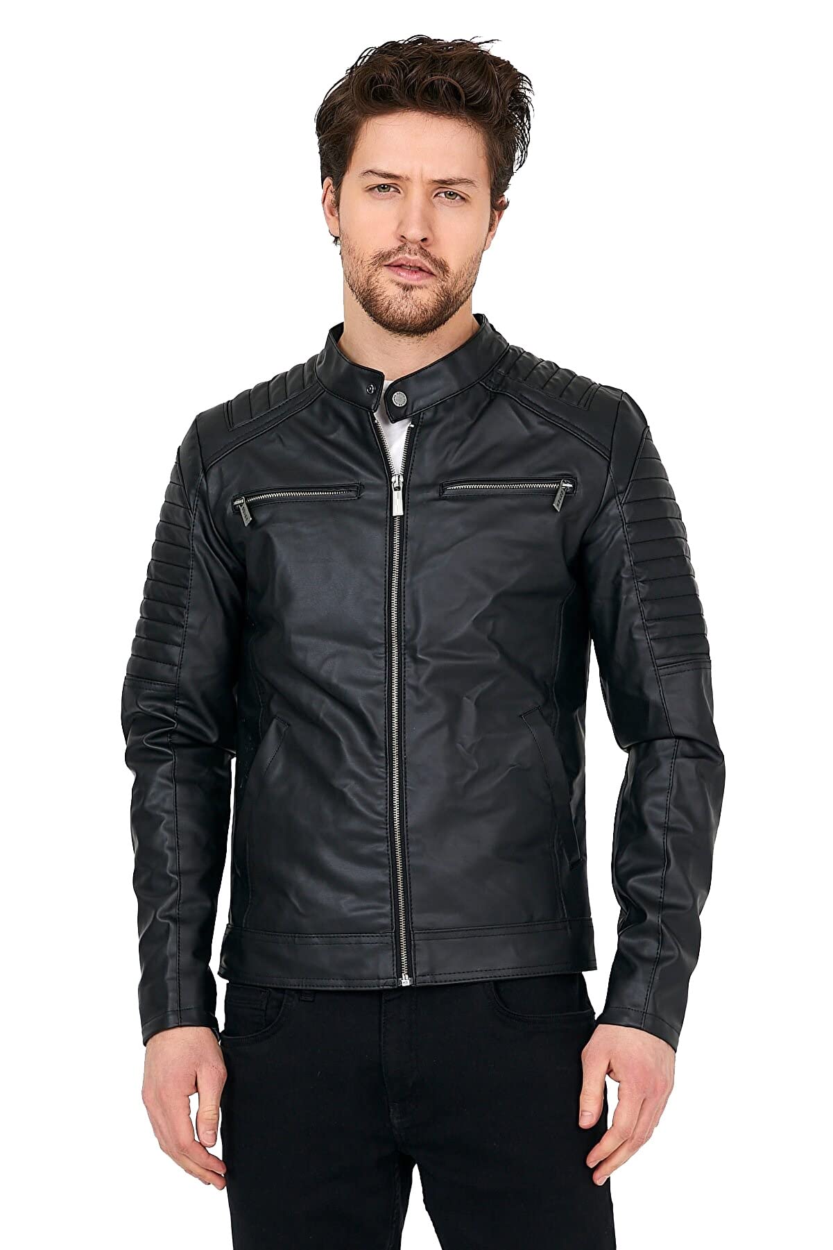 Mens Polyurethan Leather Jacket Pu Faux Leather Jacket Casual Zip