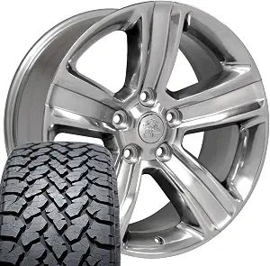 OE Wheels DG65 20" x 9" Gloss Silver Wheels with TS-37 AT 275/55-20 Tires (Set of 4)