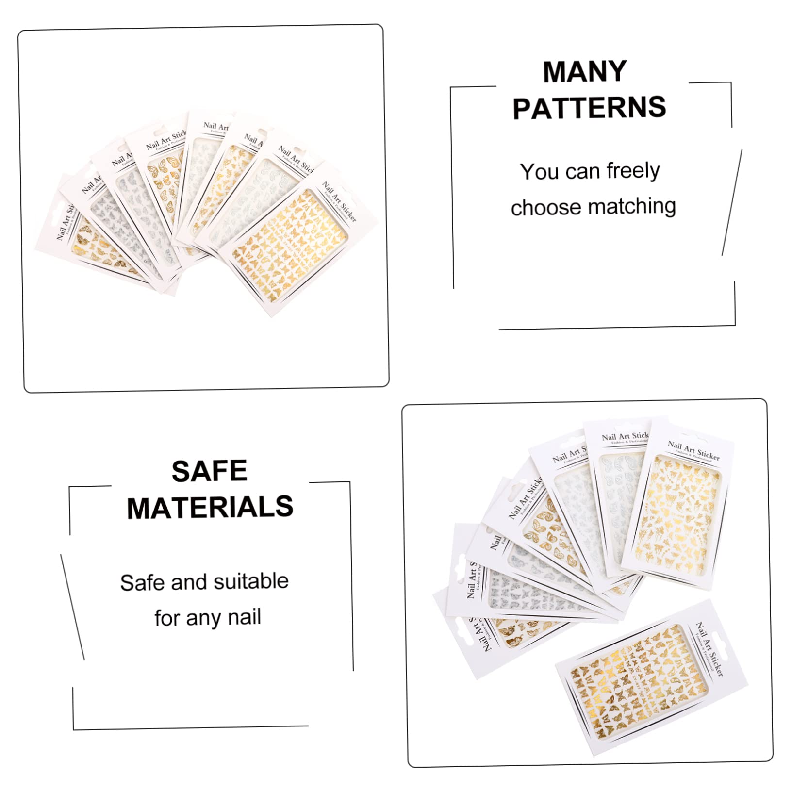 3 Set Adesivi Unghie Farfalle Per Decorazioni Manicure Adatti Per Diy Nail Art E Regali Per Amiche Stili Vari Facili Usare 8 Fogli*3