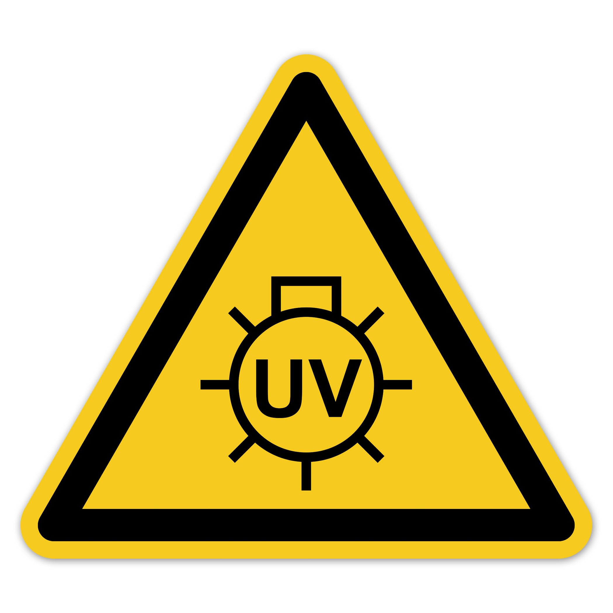 Señal de advertencia de radiación UV, símbolo de advertencia según DIN EN ISO 7010 ASR A1.3 KW022 – Adhesivo de advertencia contra rayos para áreas láser, laboratorio, maquinaria, solarium