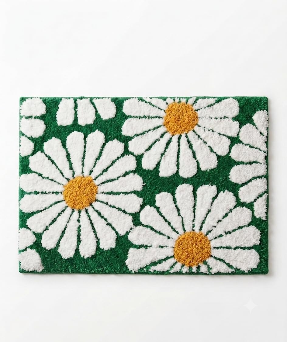 Zorabode Daisy Tufted Door Mat, Green, 16" x 24" | Absorbent, Non-Slip, Machine Washable, For Bathroom, Kitchen, Bedroom, Nursery-picture-35
