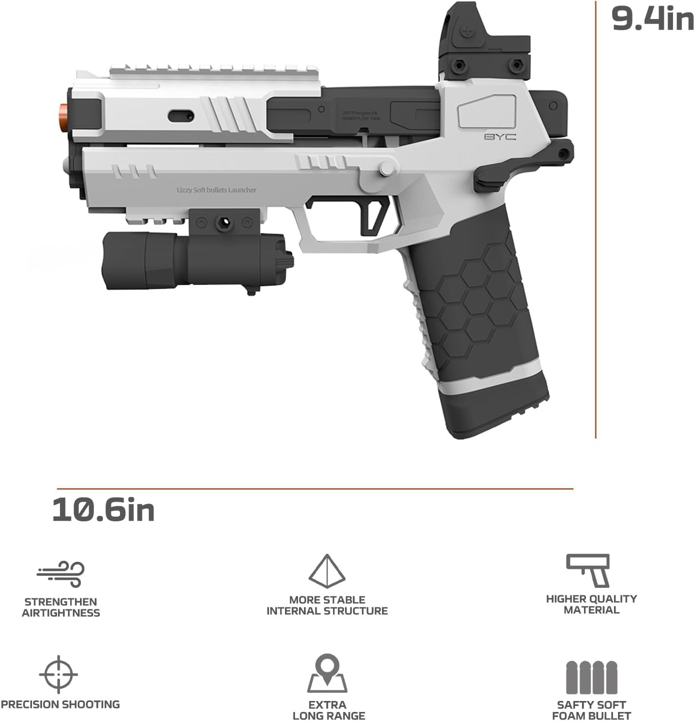 Foam Dart Blaster Pistol, 2.0 Upgrade Toy Gun with 48 Darts, 2 Magazines, Red Dot Sight & Flashlight – Realistic Toy Foam Pistol for Kids Age 8+ & Adults, Birthday