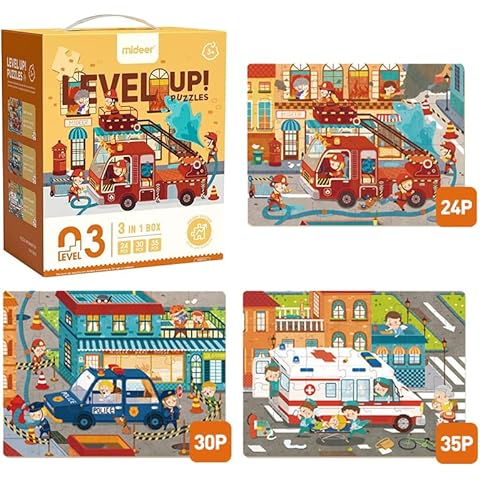 Mideer Level Up Jigsaw Puzzles for Kids Ages 3-4 - Toddler Puzzles for Children - Pre School Premium Educational Learning Games Toys for Boys and Girls - Durable Large Puzzle Pieces Rescue Team Cover