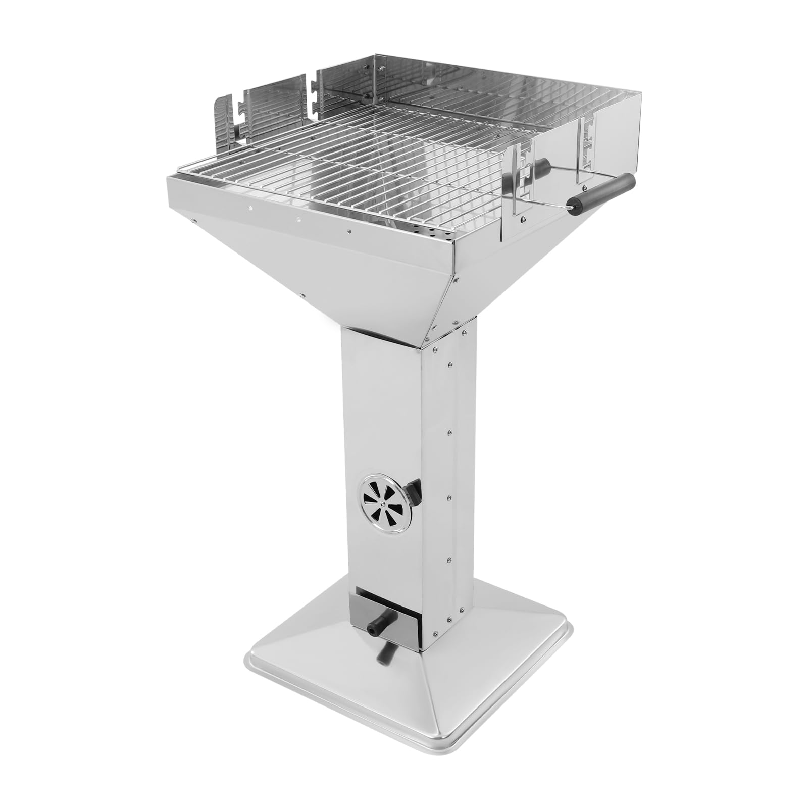 Grill kolumnowy ze stali nierdzewnej z wentylacją w kolumnie i pojemniku na popiół, ruszt do grillowania z regulacją wysokości, na kemping i do ogrodu, przenośny grill stojący