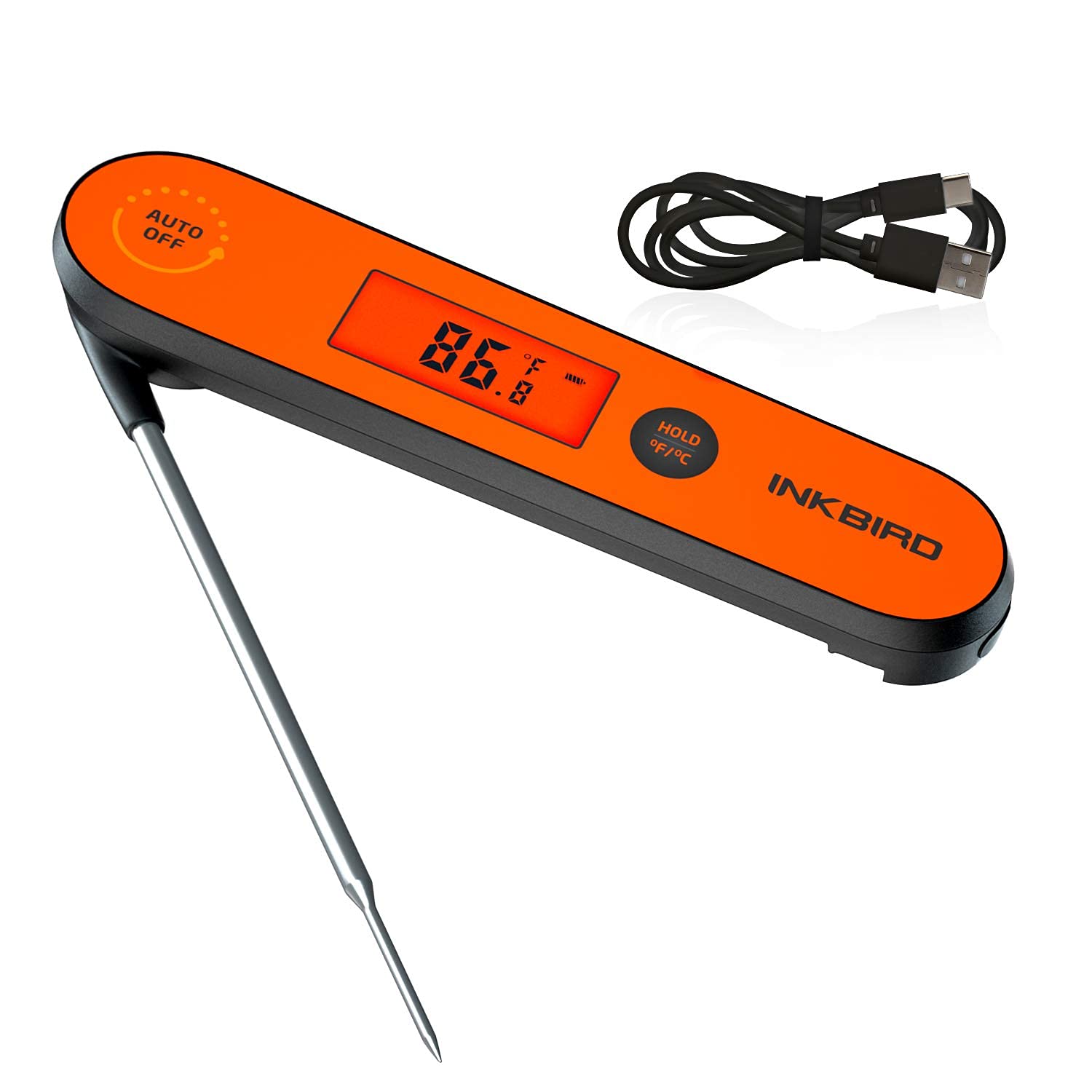 Inkbird Digital Meat Thermometer IHT-1P- 3S Instant Read, IPX5 Waterproof, USB Rechargeable with...