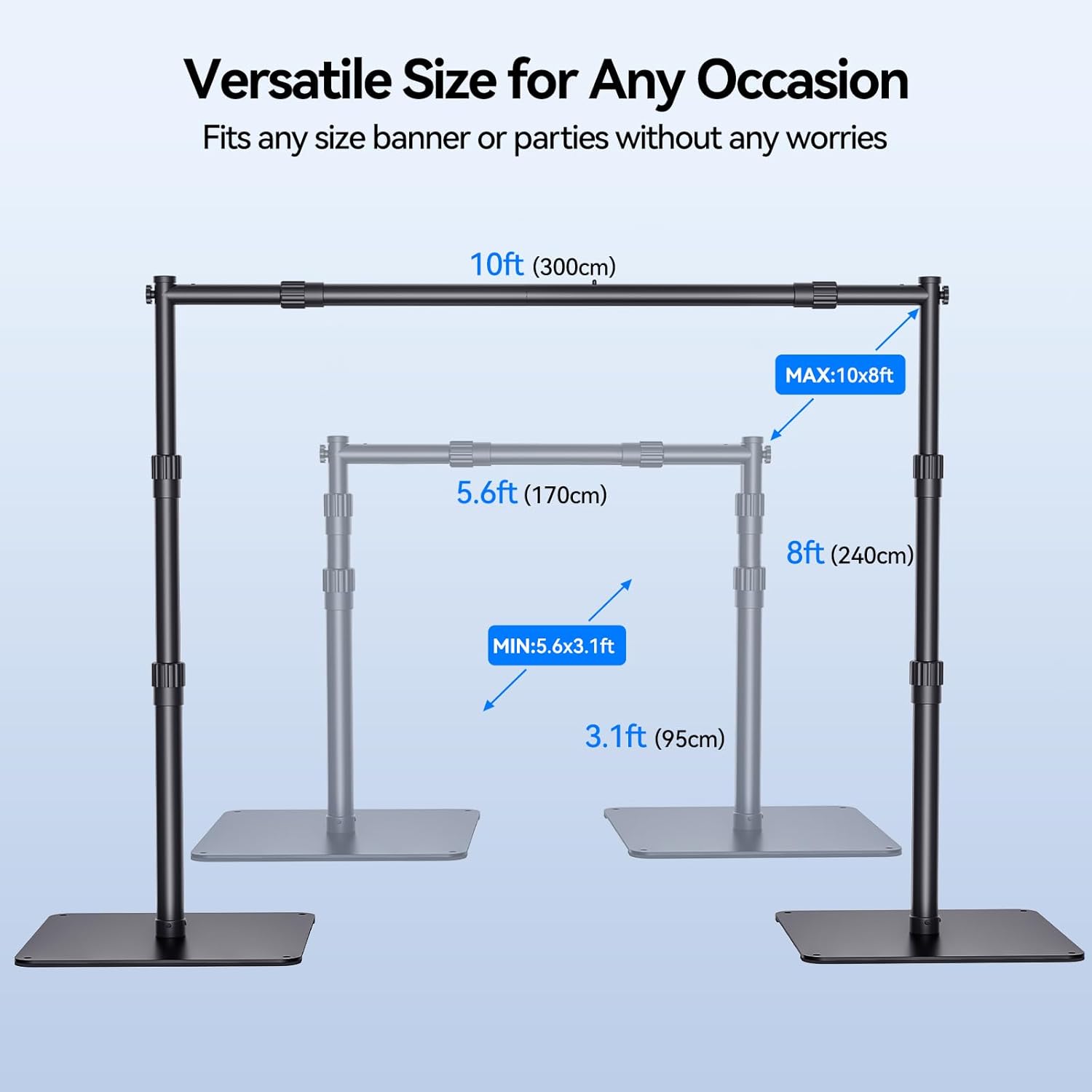 Takerers Backdrop Stand, 10x8ft Adjustable Photo Backdrop Stand Kit, Heavy Duty Backdrop Stand with Steel Base for Photography Photo Video Studio, Birthday Wedding Parties