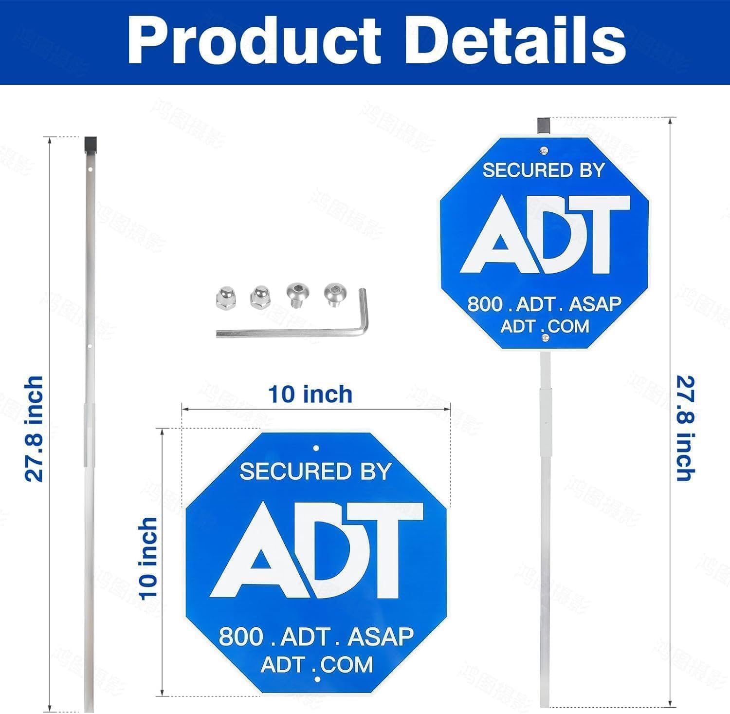 2PCS- ADT Security Sign 28“ Yard Security Warning Signs with Stakes, Deter Burglars & Protect Your Home 10 Pcs ADT Window Stickers Aluminum Alloy Sign for Outdoor Use