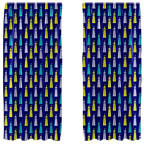 Cortinas de panel estilo náutico juego de 2 paneles con diseño de faro azul 2