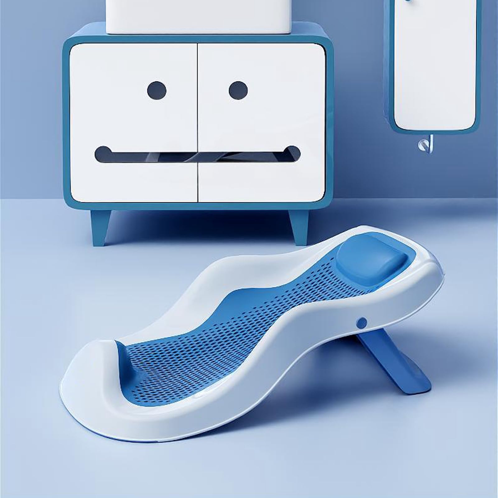 Supporto per Bagnetto Pieghevole Bagnetto Pieghevole Staffa di Supporto Sdraiata Seggiolino Ergonomico Antiscivolo per Neonati (Blu)