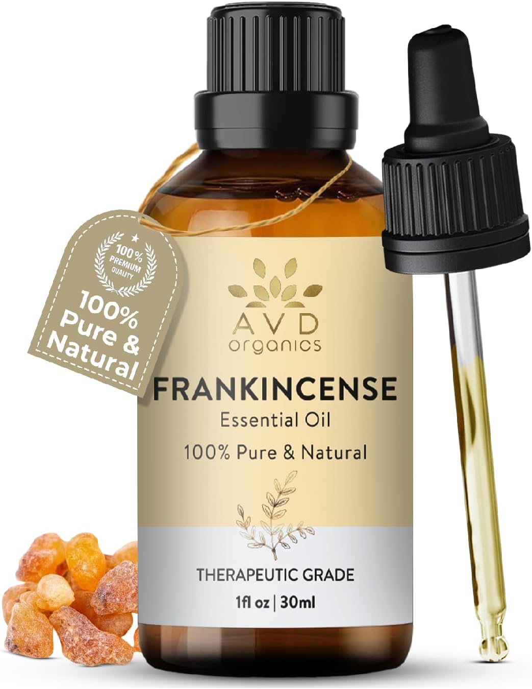 AVD Organics Frankincense Essential Oil 30ml – 100% Pure & Natural Frankincense Oil for Skin, Diffuser, Aromatherapy & Home Fragrance | Therapeutic Grade | 1 fl oz