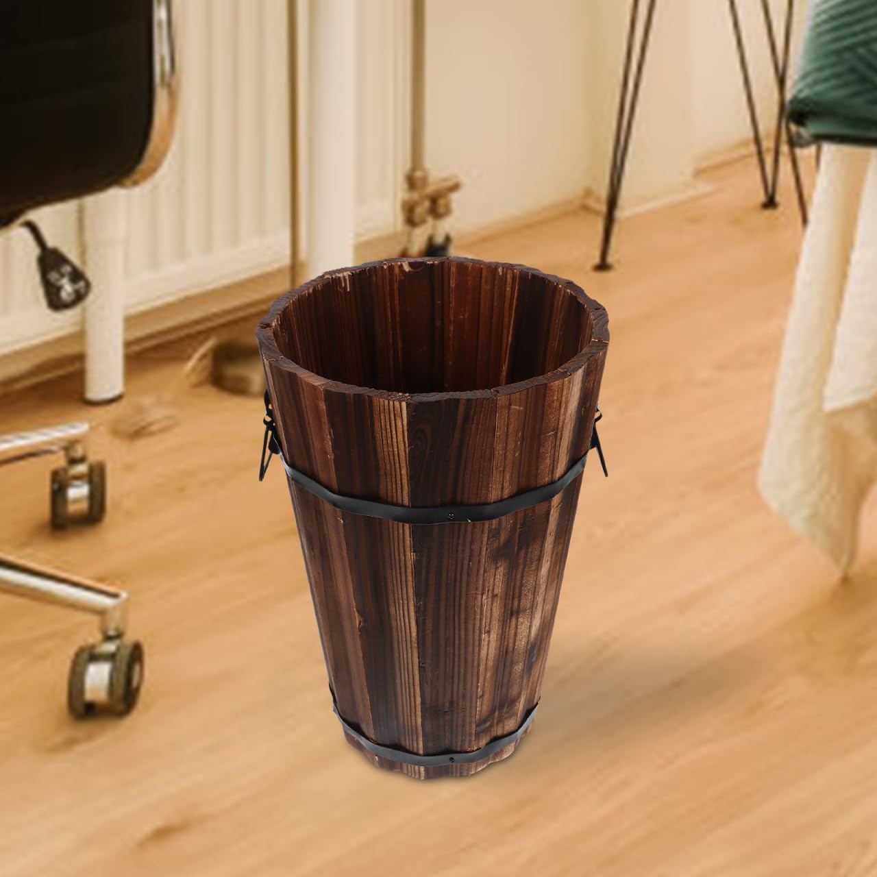 Alipis Cestino Spazzatura Bagno in Legno Rotondo Maniglia, Caffè