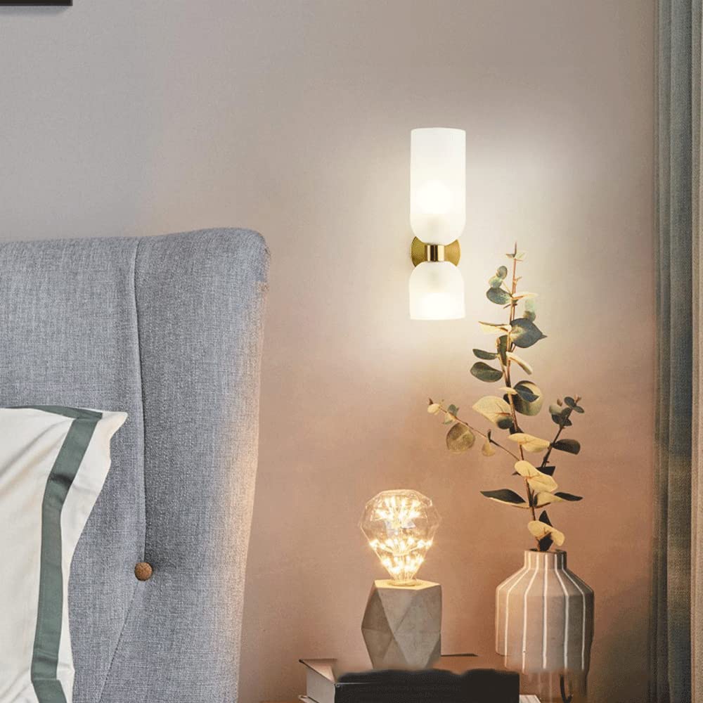 Apliques de pared for interiores, lámpara de pared de cobre for pared de fondo de TV for sala de estar simple, luces de pared de tubo de vidrio luminosas for pasillo, dormitorio, mesita de noch