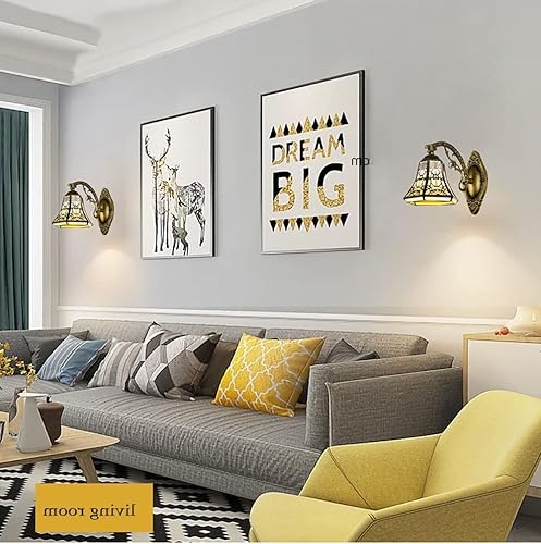 Miniatura 5 de Tiffany - Juego de 2 apliques de pared dorados para interiores sin alambre duro, lámpara de pared con mando a distancia, lámpara de pared vintage de