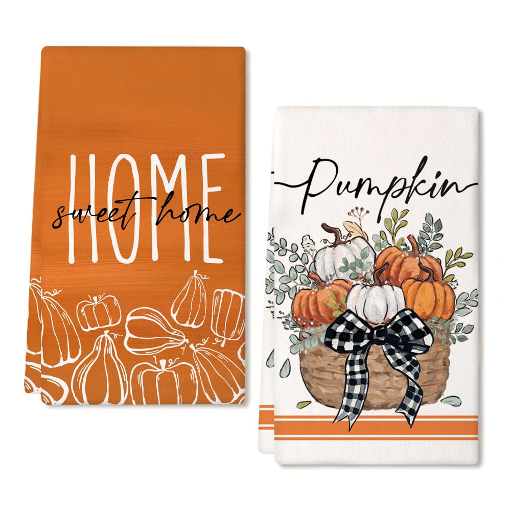 ARKENY Fall Kitchen Towels for Fall Decor,Orange Pumpkin
