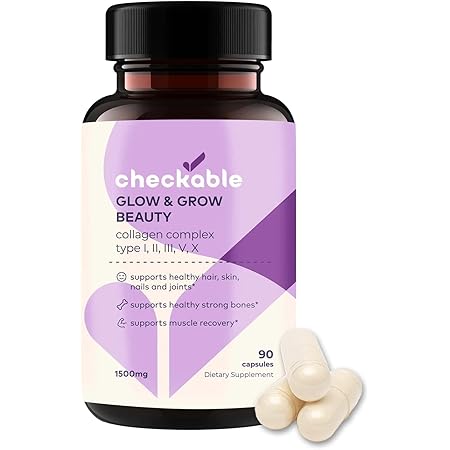 Checkable Medical Collagen Complex Supplements - Hair, Skin, Nails, Joints, Bones, and Muscle Support - with Natural Collagen Type I, II, III, V, and X (1500 mg) - 90 Capsules