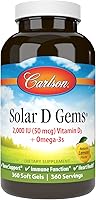 Vista 1 de Carlson - Gemas solares D, suplemento de vitamina D3 y Omega-3, 2000 UI (50 mcg) de vitamina D3, 115 mg de Omega-3 EPA y DHA Suplemento, capturado