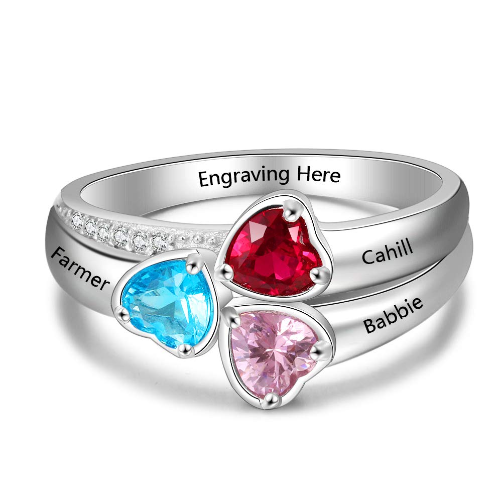 925 Sterling Silver Mother Daughter Rings with 3 Simulated Birthstones Family Promise Jewelry for Grandmother Meaningful Anniversary Rings (9)