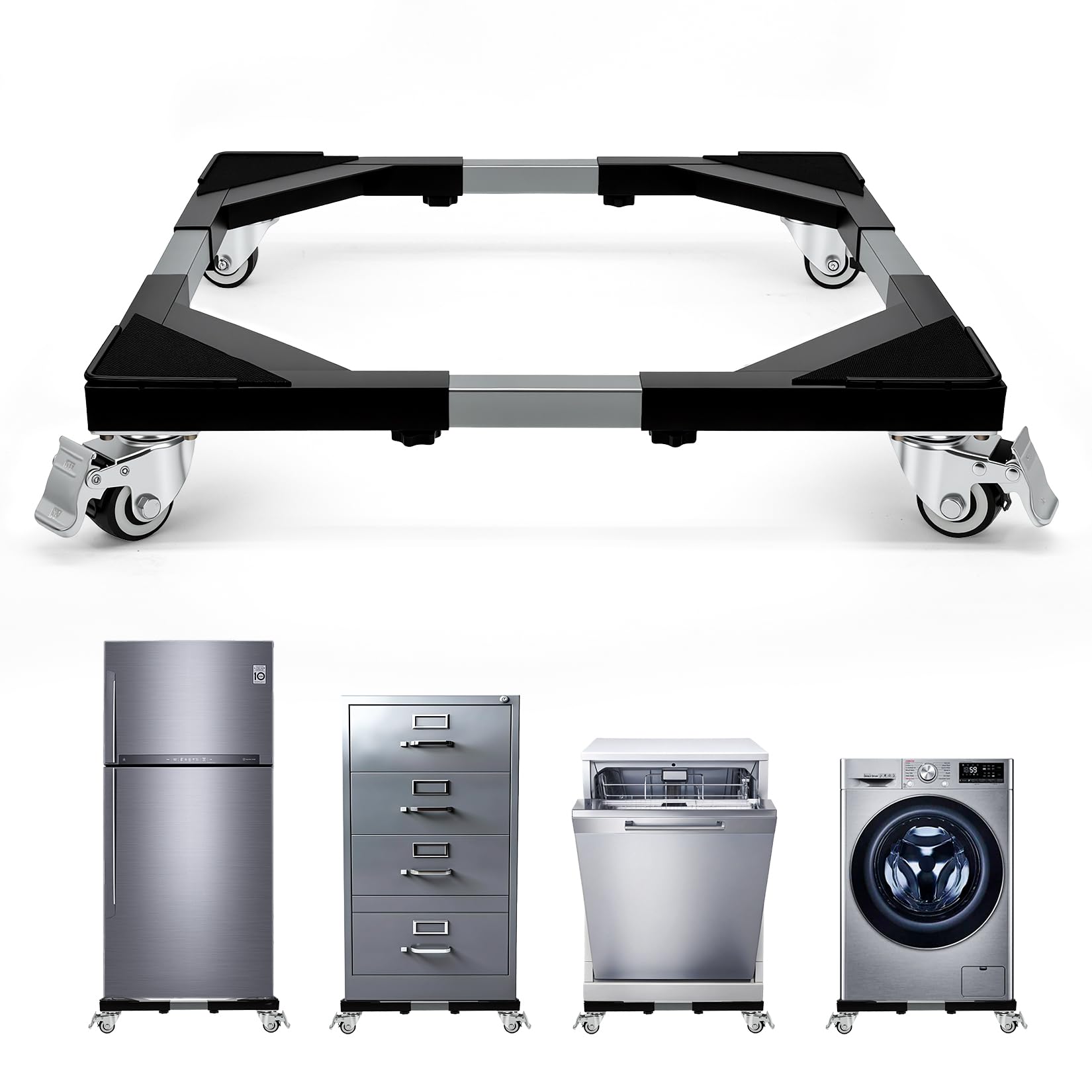 Soporte para Lavadora con 4 Ruedas de Acero Inoxidable, Negro
