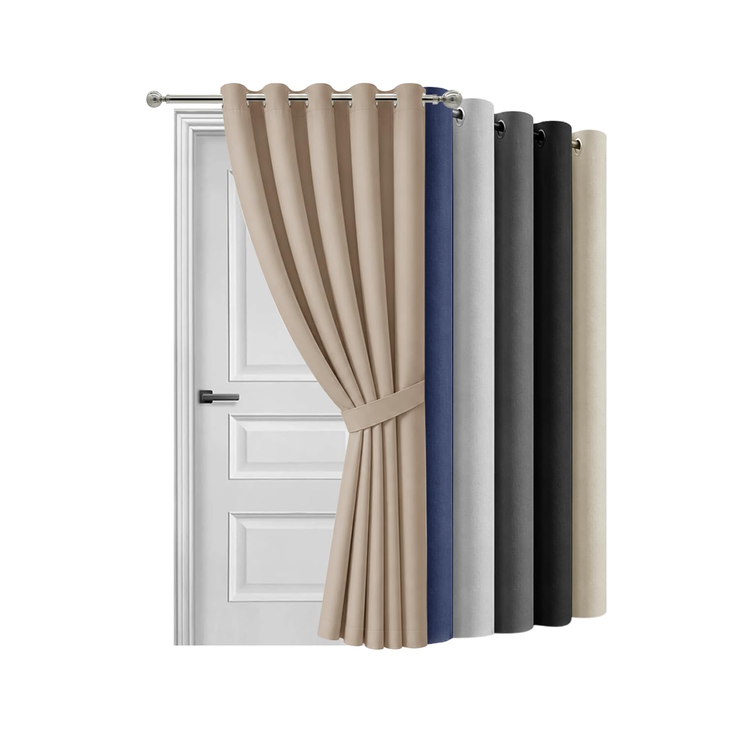 Hafaa Blackout Eyelet Curtains for Bedroom 66 X 84 Inch Beige Curtain for Living Room Noise Reducing Black out Curtain & Drapes 1 Panel with Tieback