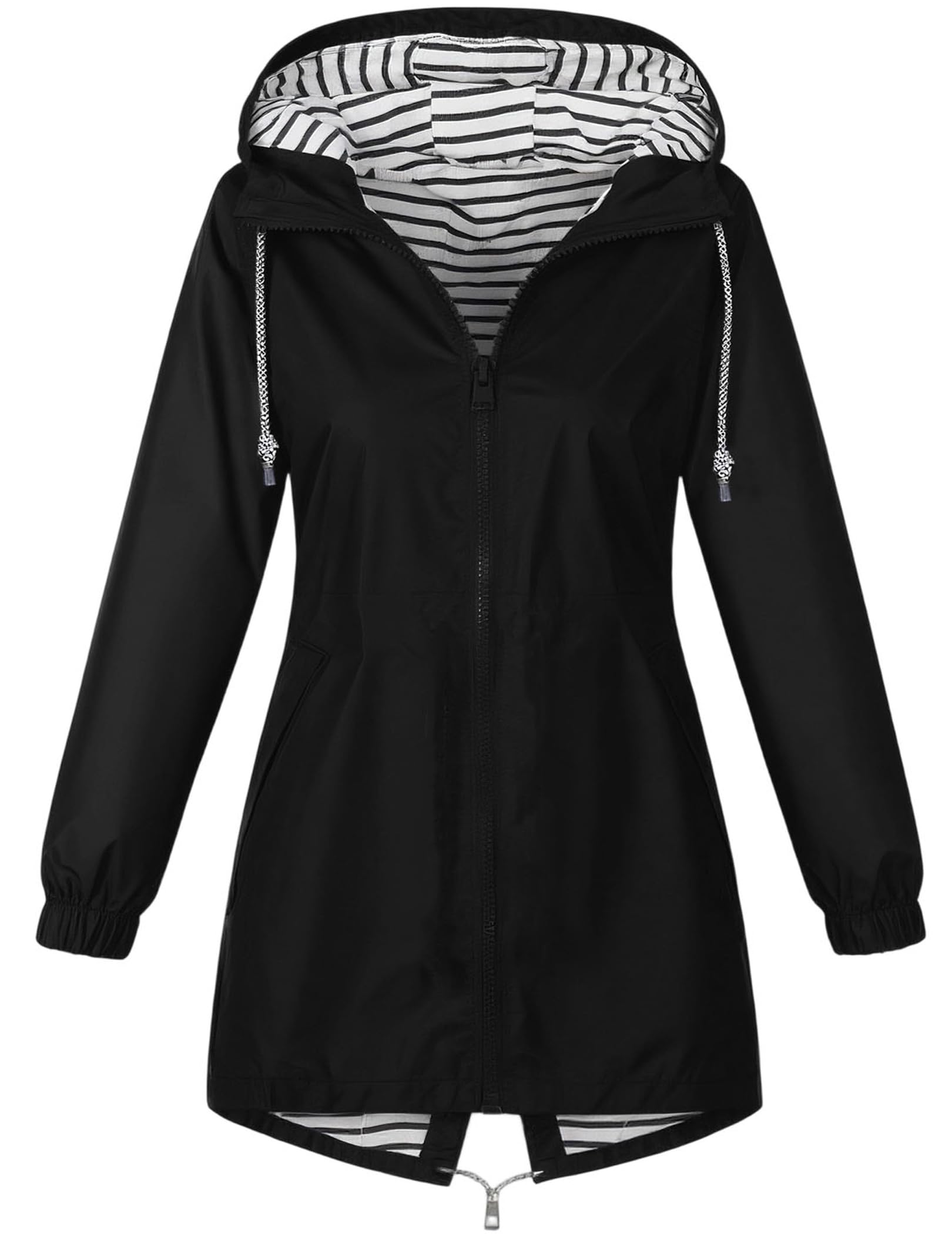 Veste Imperméable Femme À Capuche Léger Coupe-Vent Mi-Saison Fermeture Éclair Poches Blouson de Pluie Manches Longues Randonnée Extérieur Pliable Tenue Quotidienne Respirant Plein Air Confortable