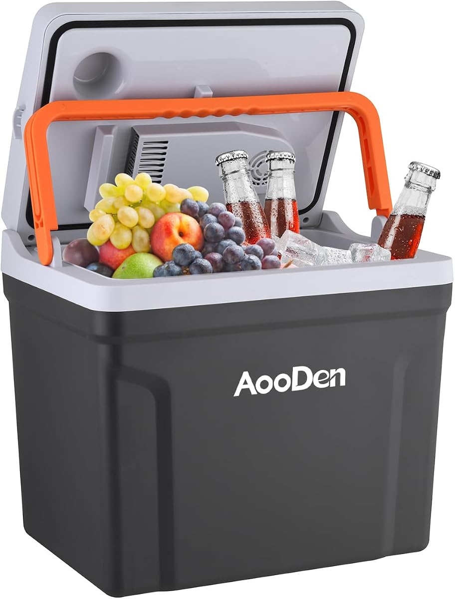 Upgrade 27 Quart (25Liter) Electric Car Cooler and Warmer with New Removable lid Design, Thermoelectric Iceless Cooler for Travel, Camping, Vehicles, Truck, Home - 12V DC and 120V
